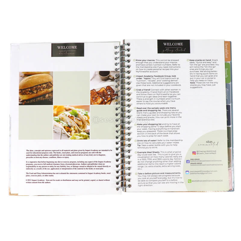 Factory Custom Hardcover Food Recipe Book Spiral Bound Cookbook Menu Printing