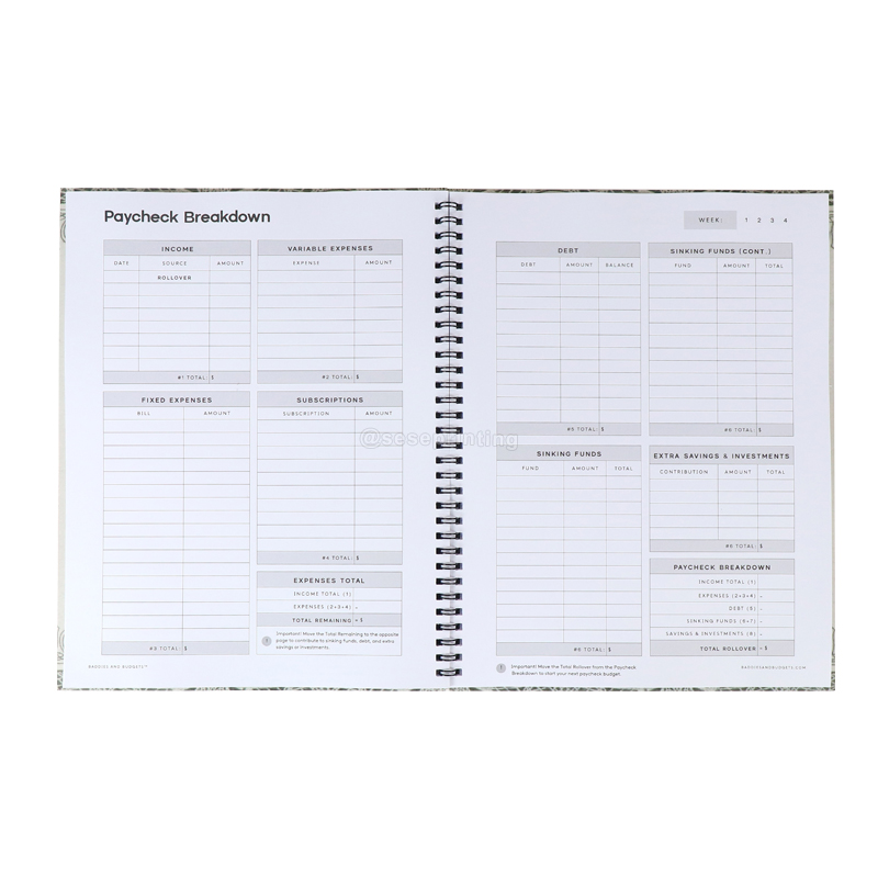 Custom Quarterly Planner Printing Soft Cover Spiral Budget Planner