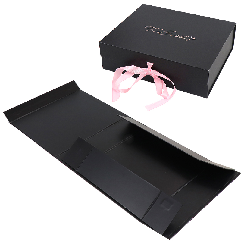 Matte Black Foldable Magnetic Closure Paper Gift Box Printing