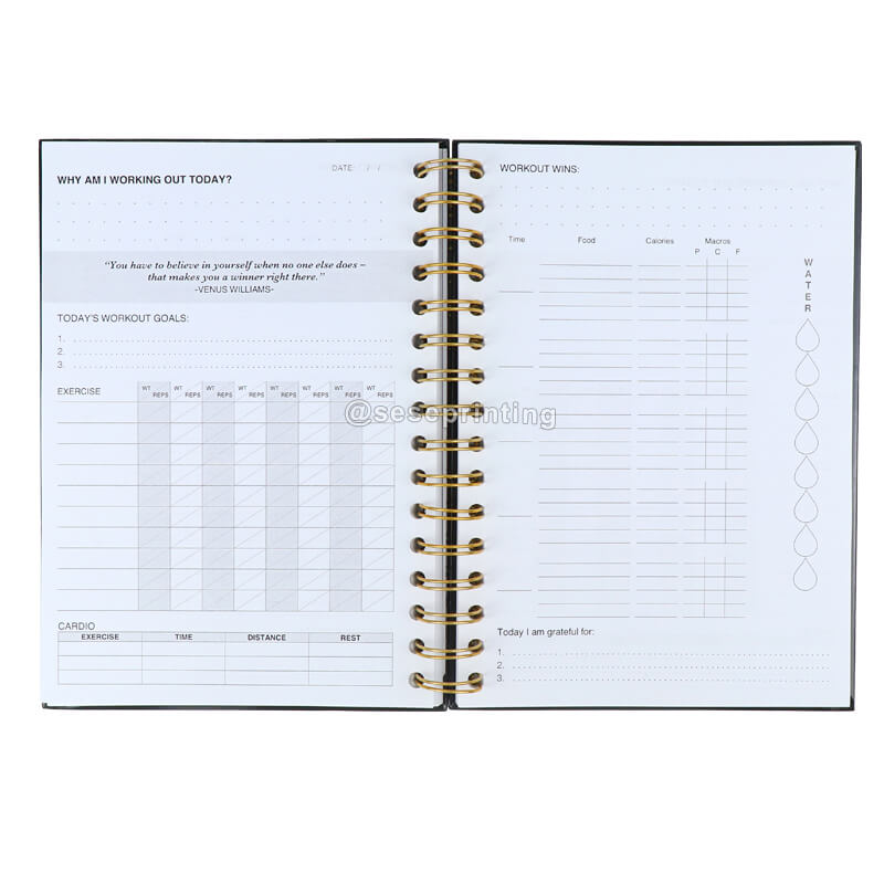 Custom Printing Spiral Hardcover Daily Fitness Log Journal