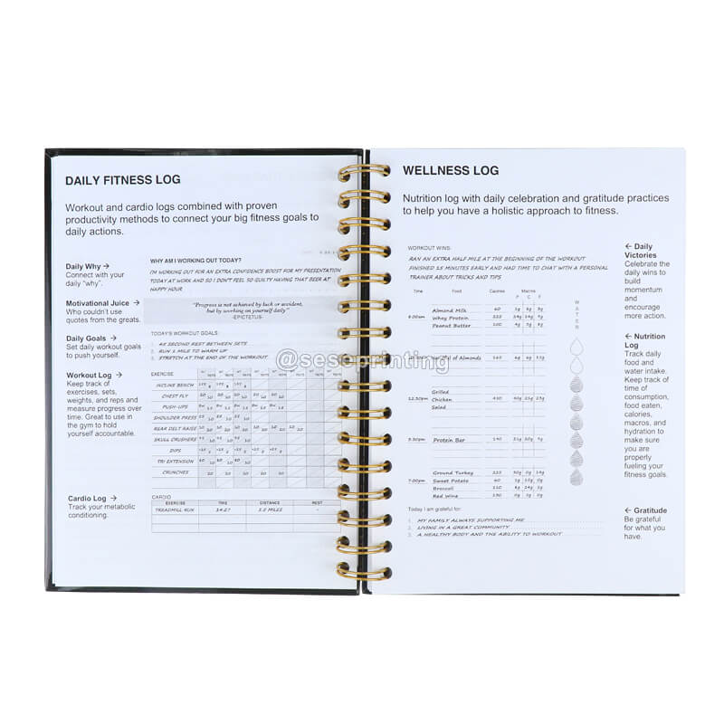 Custom Printing Spiral Hardcover Daily Fitness Log Journal