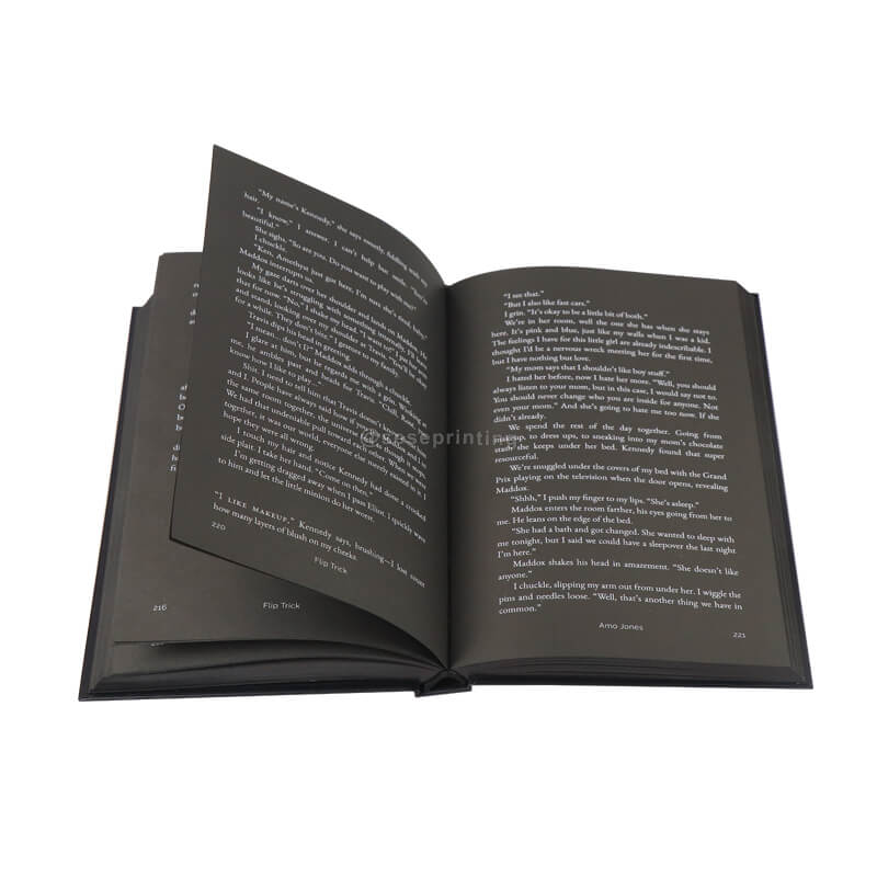 Black Pages with White Ink Printed Hardcover Book with Dark Sprayed Edges