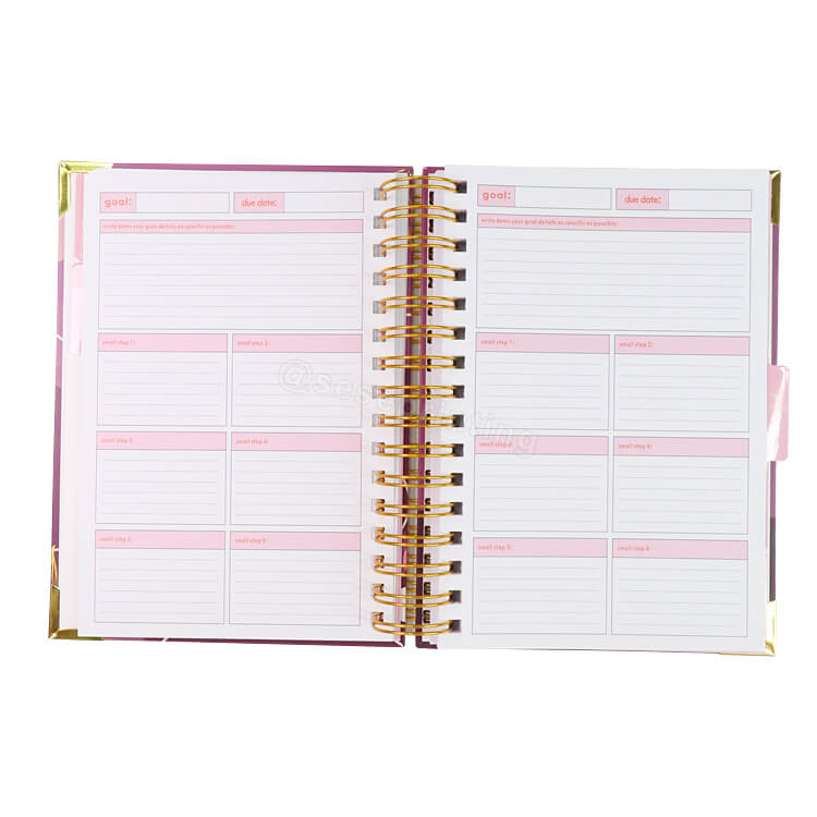 Customized Project Planners Foil Stamp Planner Notebook Weekly and Monthly Planner with Gold Metal Corner