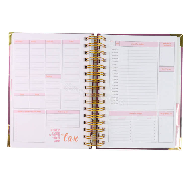 Customized Project Planners Foil Stamp Planner Notebook Weekly and Monthly Planner with Gold Metal Corner