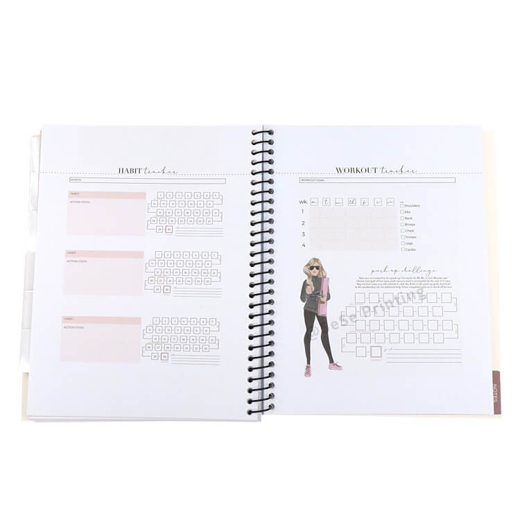 Custom Design Girl Journal Daily Planner Printing Wire Spiral Binding Notebook Weekly Planner