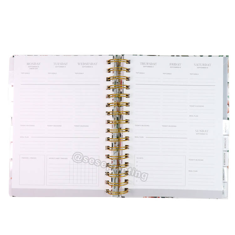 Personalized Private Labels Custom Planner Notebook Printing A5 Spiral Bound Paper 2023 Planner Design