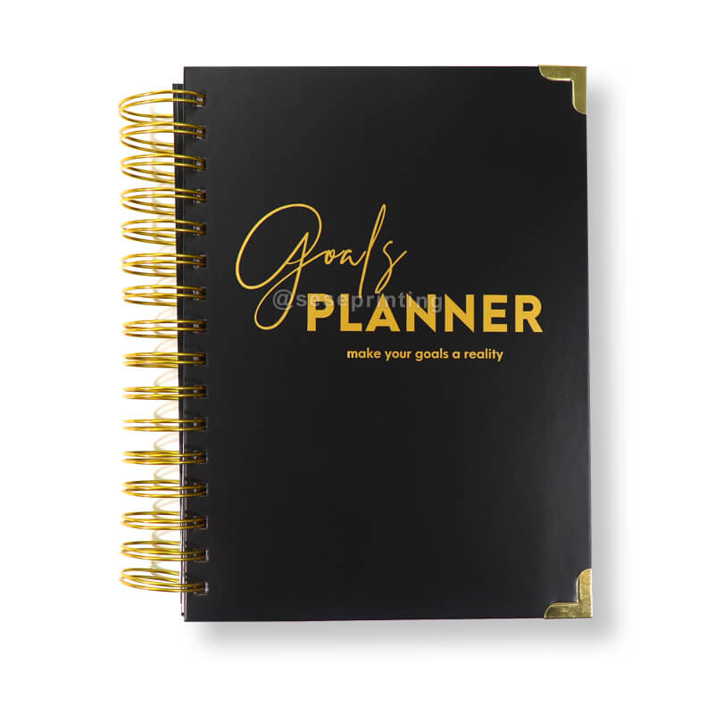 Custom Logo Goal Journal Daily Agenda Planner A5 Black Spiral Notebook Workbook