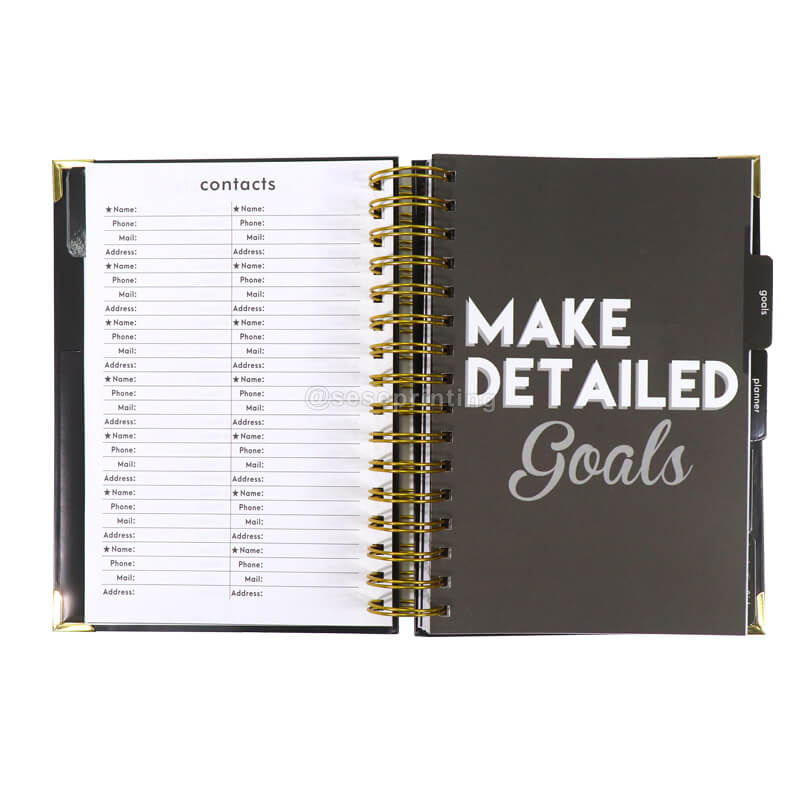 Custom Logo Goal Journal Daily Agenda Planner A5 Black Spiral Notebook Workbook