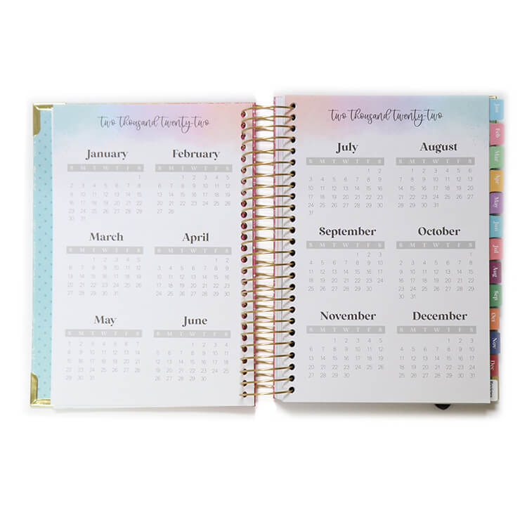 Custom Printing A5 Hardcover Reading Journals Spiral Notebook Monthly Planner with Sticker