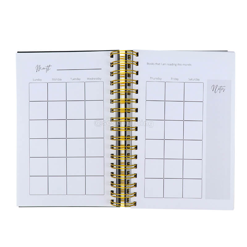 Custom Hardcover Wire Spiral Binding Planner Organizer Daily Weekly Reading Journal Notebook