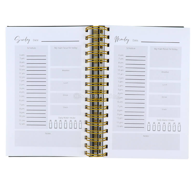 Custom Hardcover Wire Spiral Binding Planner Organizer Daily Weekly Reading Journal Notebook