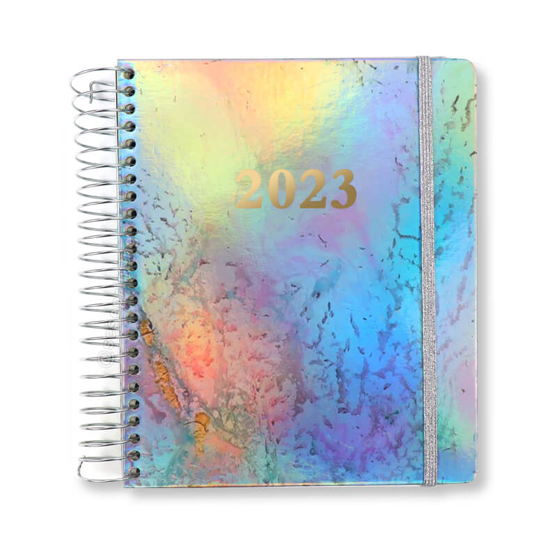 Custom Laser Cover Notebook Hardcover Spiral Holographic Planner Monthly Income Planner Journal