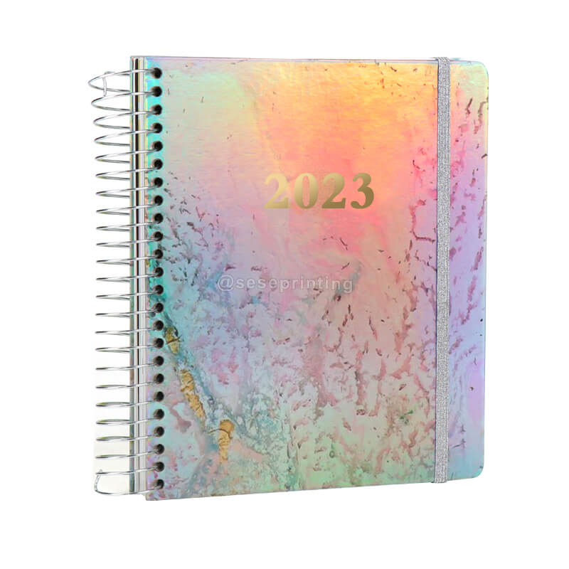 Custom Laser Cover Notebook Hardcover Spiral Holographic Planner Monthly Income Planner Journal