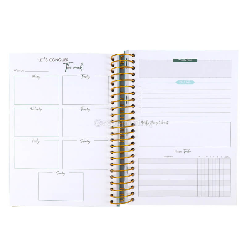 Custom Logo Spiral Weekly Focus Diary Journal Life Planner Agenda Notebook