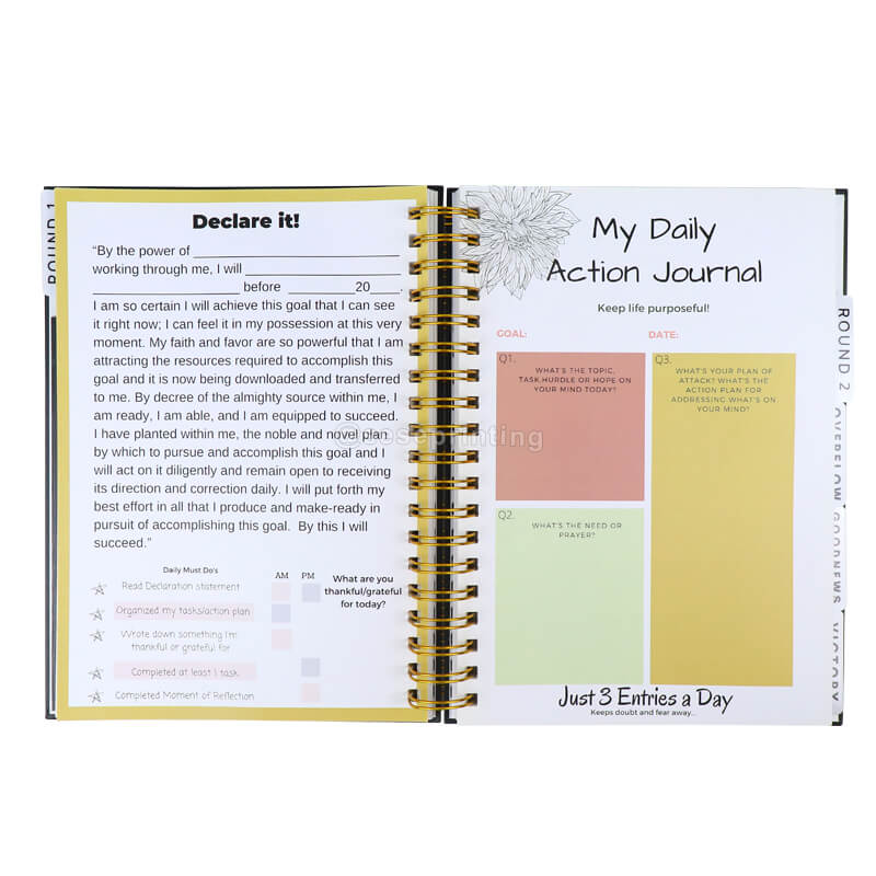 Custom Printing Daily Action Journal Inspirational Goal Schedule Planner Notebook Mindset Planner