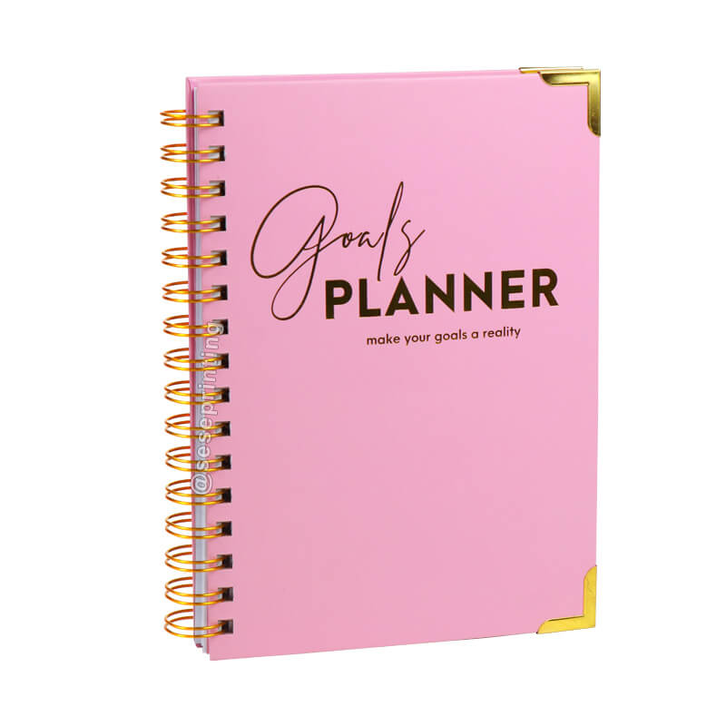 Custom Logo A5 Spiral Goal Diary Journal 2023 Pink Planner Agenda and Notebook Gift Box Set