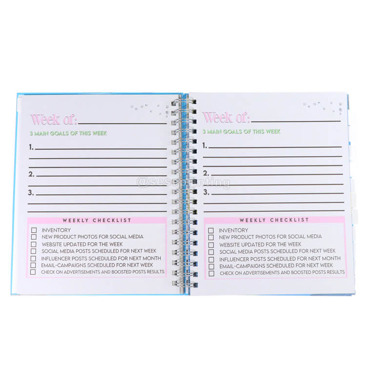 Custom Logo A5 Spiral Goal Planner Daily Affirmation Journal Agenda Notebook