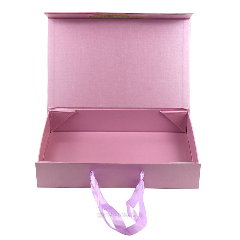 Custom Magnetic Paper Gift Box Ribbon Handle Folding Packaging Boxes