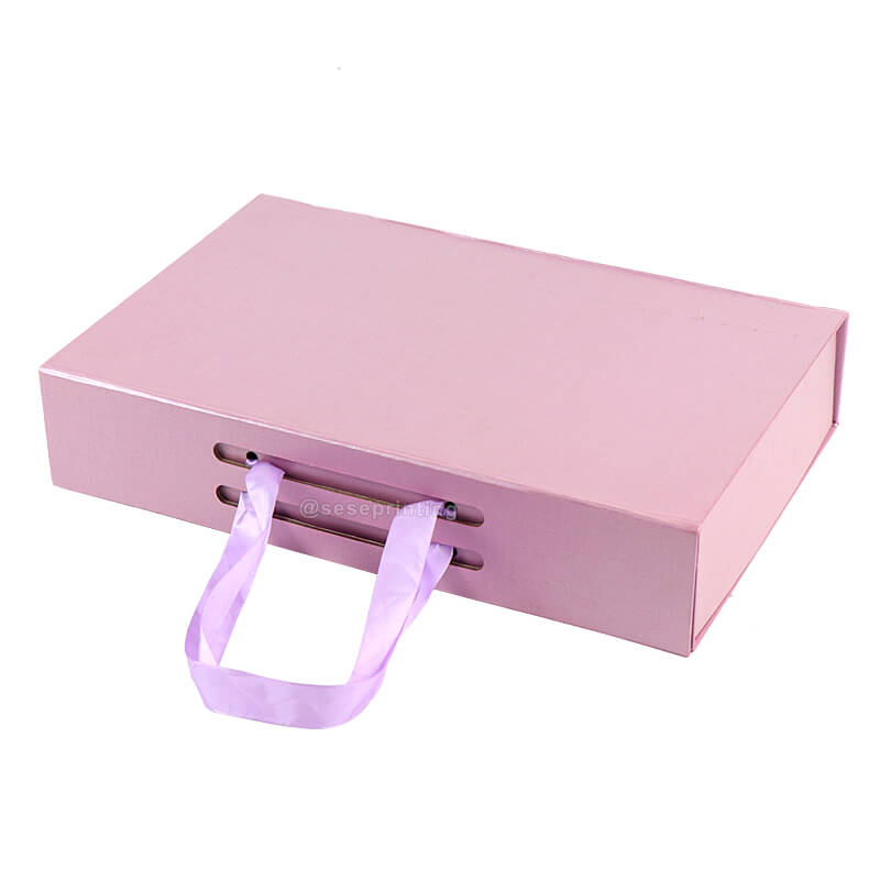 Custom Magnetic Paper Gift Box Ribbon Handle Folding Packaging Boxes